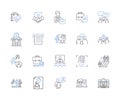 Hedge fund outline icons collection. Hedge, Fund, Investing, Investment, Management, Manager, Strategies vector and