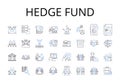 Hedge fund line icons collection. Wealth management, Investment vehicle, Venture capital, Angel investing, Mutual fund