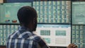 Hedge fund trader monitoring stock trade exchange