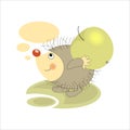 Hedgehog, apple. Sticker, badge, sticky label with quote . Lovely happy cute character for telephone