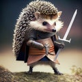 Hedgehog in armor with sword and shield