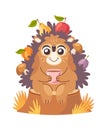 Hedgehog autumn animal drinking tea Royalty Free Stock Photo