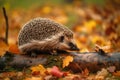 Hedgehog autumn forest. Generate Ai