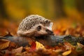 Hedgehog autumn wild forest. Generate Ai