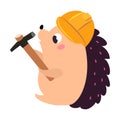 Hedgehog Builder Character in Hard Hat Holding Hammer Tool Vector Illustration