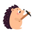 Hedgehog Builder Character Holding Hammer Tool Vector Illustration