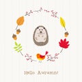 Hedgehog with autumn frame card