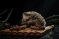 Hedgehog carring a bar of chocolate. Generative AI