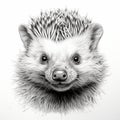 Detailed Hedgehog Portrait Drawing On White Background