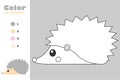 Hedgehog in cartoon style, color by number, autumn education paper game for the development of children, coloring page, kids presc