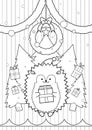 hedgehog christmas winter coloring book page
