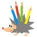 Hedgehog and crayons, colored funny vector illustrationHedgehog and crayons, colored funny vector illustration