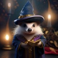 A hedgehog disguised as a wizard, wearing a pointed hat and holding a tiny wand3