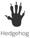 Hedgehog footprint. Wild animal trace. Black stamp