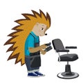 Hedgehog hairdresser. Vector illustration.
