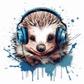 Hedgehog with headphones music