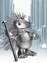 Hedgehog holding a bolt and nut.