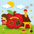 Hedgehog in house of apples Royalty Free Stock Photo