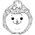 Hedgehog icon. Vector illustration of a cute cartoon hedgehog with a mushroom. Hand drawn smiling hedgehog