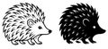 Hedgehog Illustration, Black and White, Outline and Silhouette Versions Royalty Free Stock Photo