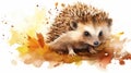 hedgehog illustration with splash watercolor textured background. hedgehog. AI Generative Royalty Free Stock Photo