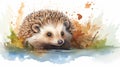 hedgehog illustration with splash watercolor textured background. hedgehog. AI Generative Royalty Free Stock Photo