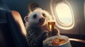 Dreamlike Hedgehog In Tan Airplane Seat With Glass Of Wine