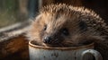 Hedgehog-Hedgehog in a Mug: A Close-Up of a Spiky Friend\'s Face Royalty Free Stock Photo