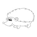 Hedgehog outline isolated on white. Contour autumnal shape for kids. Vector smiling animal for autumn design. Cartoon happy pet