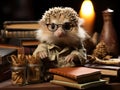 Hedgehog professor with glasses and book