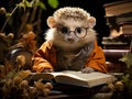 Hedgehog professor with glasses and book