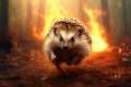 Hedgehog Running From Burning Forest, Generative AI