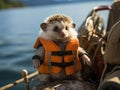 Hedgehog sailing in a life jacket