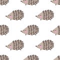 Hedgehog seamless pattern. Cute cartoon animal background.