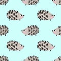 Hedgehog seamless pattern on mint green background.