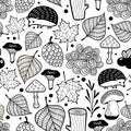 Hedgehog seamless pattern with nature elements.