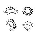 Hedgehog set graphic black and white illustration. isolated sketch