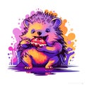 The hedgehog smiled eating his food