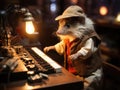 Hedgehog typing on vintage typewriter under warm light