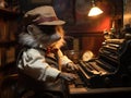 Hedgehog typing on vintage typewriter under warm light