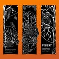 Vector set of chalk woodland vertical banners. Royalty Free Stock Photo