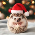 hedgehog wearing santa hat