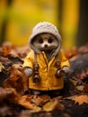 a hedgehog wearing a yellow raincoat and holding a camera