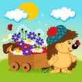 Hedgehog with a wooden cart Royalty Free Stock Photo