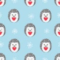 Hedgehogs with hearts seamless pattern.