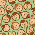 Hedgehogs seamless pattern. Vector illustration of children`s background made of hedgehogs and apples seamless pattern. Background Royalty Free Stock Photo