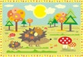 Hedgehogs on a walk at a sunny autumn day Royalty Free Stock Photo