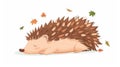 Hedgerhog lying and relaxing. Happy lazy baby character, carefree relaxation. Childrens flat modern illustration