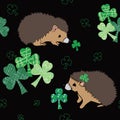 Hedgie and Shamrock, seamless repeat vector pattern