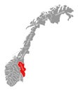 Hedmark red highlighted in map of Norway Royalty Free Stock Photo
